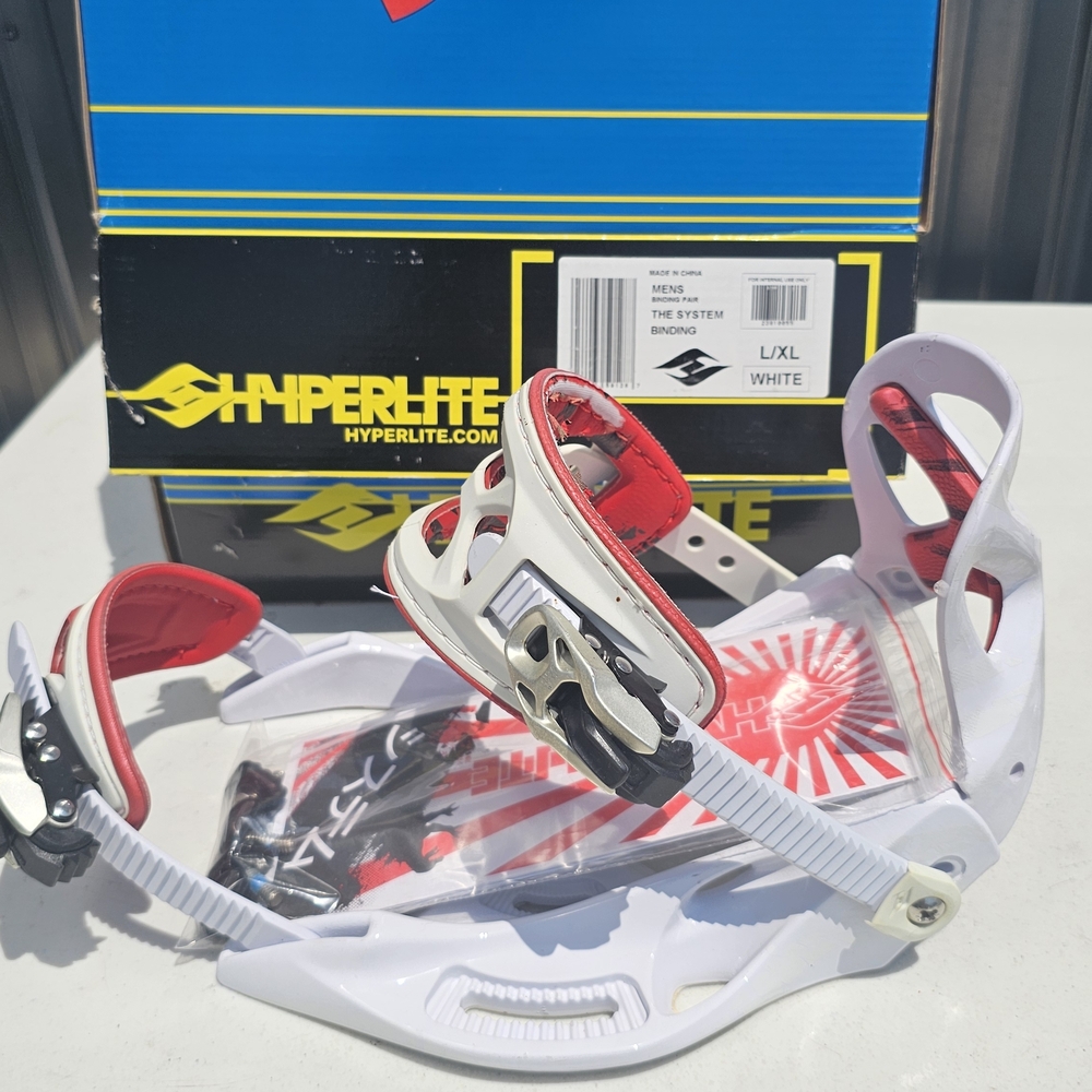Hyperlite White and Red Wakeboard Bindings